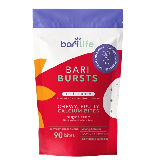 [BRSRAZTROYIRUELB] Calcium Citrate Bariatric Calcium Chews with 1000 IU Vitamin D3 - Ideal for Bariatric Patients - BariBurst by Bari Life (Fruit Punch)