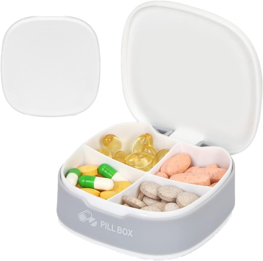 [BRSW2BQYB4IWMG3G] Naturetouch Pill Organizer, 4 Times a Day Portable Pill Box, Food Grade Daily Pill Case for Women and Men Holding Vitamin, Medicine, Supplements, White