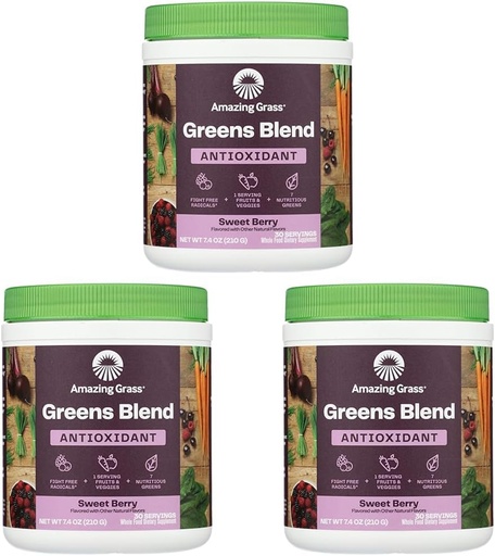 [BRSRAHAEBV5BOGT4] Amazing Grass Sweet Berry Antioxidant Superfood Powder, 7.4 OZ (Pack of 3)