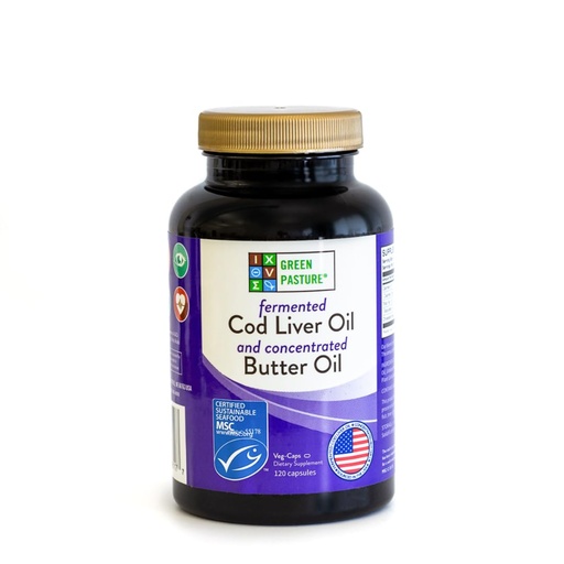 [BRSWIHITBMPAY2DE] Green Pasture Fermented Cod Liver Oil & Butter Oil Blend - Wild Alaska Cod, Vitamins A & D, Omega-3-6-9, MSC Certified, 120 Capsules