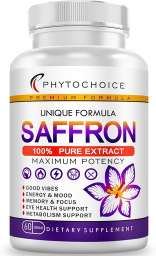 [BRSWGCABBB5BOAY4] Saffron Supplements-100% Pure Saffron Extract Capsules-Boost Energy & Mood, Support Eye & Heart Health, Focus, Vision - Pure Saffron Extract 88.5 mg - Made in the USA for Women & Men 60 Vegan Capsules
