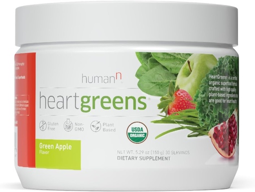 [BRSWGHQOBB6WKCL2] HumanN HeartGreens | Superfood Organic Powder with Wheatgrass, Kale, Spinach, and Spirulina, USDA Organic Non-GMO, from The Makers of SuperBeets (Green Apple Flavor, 5.29-Ounce