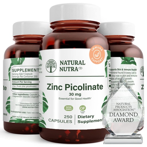 [BRSWGEI3C4CWA3A2] Natural Nutra Zinc Picolinate 30 mg, Double Strength, Raw and Pure, Highly Bioavailable Supplement for Growth and Immune Support, Helps Support Metabolic System, Decrease Common Cold 250 Capsule