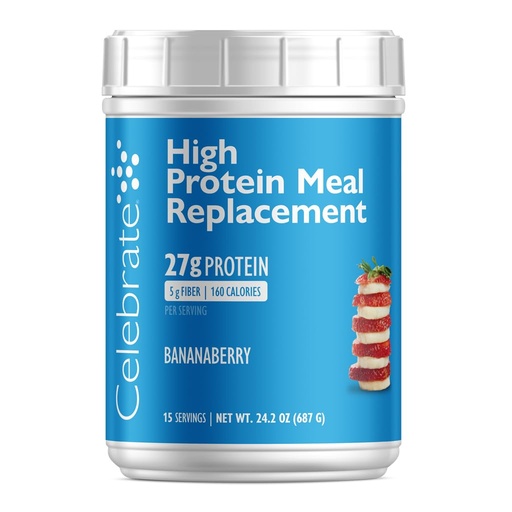 [BRSWKHQPB4GQ4CY7] Celebrate Vitamins High Protein Meal Replacement Shake, 27 g Protein Powder, 5 g of Fiber, For Post-Bariatric Surgery Patients, Bananaberry, 15 servings