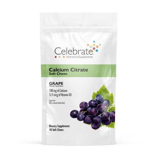 [BRSRAZA2BUIWGDLU] Celebrate Vitamins Bariatric Calcium Chews 500 Mg with Vitamin D3, 3 Months Supply (90 Chews) for Gastric Sleeve & Bypass, Bone Health Support, Sugar & Gluten Free, Grape
