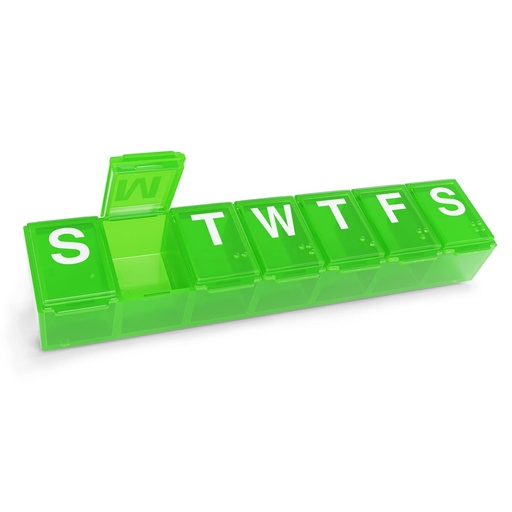 [BRSW2CD7AUORSADP] EZY DOSE Weekly (7 jours) Organisateur quotidien de pilules, planificateur de vitamines, contenant de médicaments, étui pour suppléments et huiles de poisson, pratique et facile à utiliser, compartiments moyens, voyage amical, vert, sans BPA