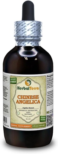 [BRSWGHYCCMMWGFLL] Angelica Chinese (Angelica Sinensis) Tincture, Organic Dried Root Liquid Extract (Brand Name: HerbalTerra, Proudly Made in USA) 4 fl.oz (120 ml)