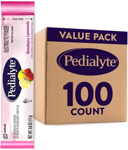 [BRSWGFQROABWMHI4] Pedialyte Electrolyte Powder Packets, Strawberry Lemonade, Hydration Drink, 100 Single-Serving Powder Packets