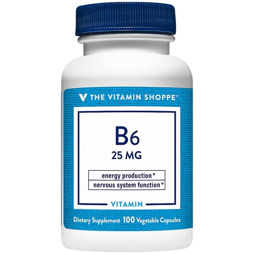 [BRSRAFQ3OF7AE3I3] The Vitamin Shoppe Vitamin B6 25 MG - Brain Health, Mood Support & Protein Metabolism, Daily B Vitamin (100 Vegetable Capsules)