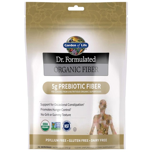 [BRSWKYQKCMNBMDT4] Garden of Life Dr. Formulated Organic Fiber Powder, Unflavored, Prebiotic Superfood Fiber Supplement, Constipation Relief, Psyllium Free, 32 Servings
