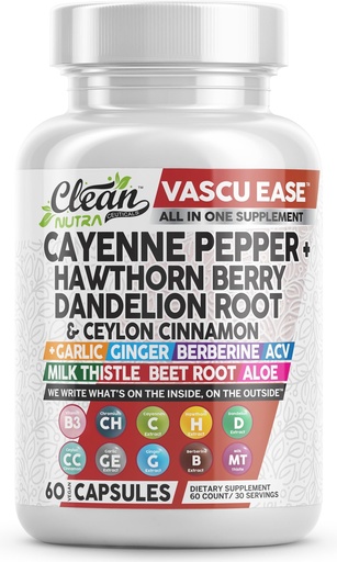 [BRSRAYIRDIBQO2DJ] Clean Nutra Cayenne Pepper Capsules Supplement with Hawthorn Berry, Dandelion Root, Ceylon Cinnamon, Garlic, Ginger, Berberine, Apple Cider Vinegar, Milk Thistle, Beet Root, Aloe Vera Pills & More