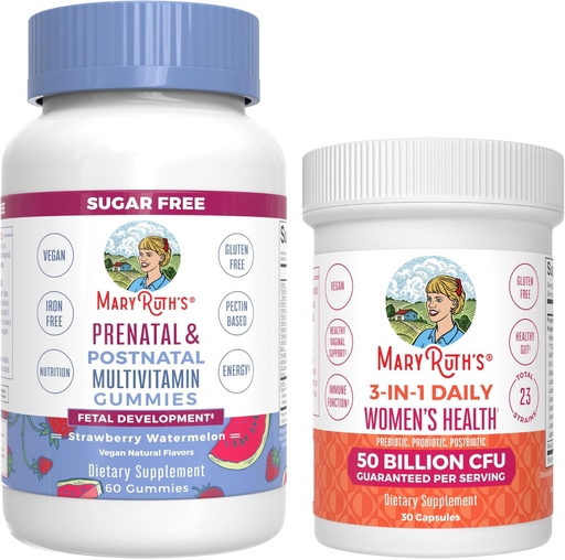 [BRSRAGA6BYCBEE37] MaryRuth Organics Prenatal Postnatal Multivitamin Gummies (Strawberry) & Women's 3-in-1 Daily Probiotic Capsules | Clean Label Project Verified® | Breastfeeding & Gut Health | Vegan, Non-GMO
