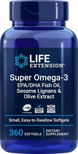 [BRSWYED2OQGQKE3U] Super Omega-3 360 Softgels, Fácil de Tragar, EPA/DHA Omega3 Fish Oil, Sesame Lignans &amp; Olive Extract
