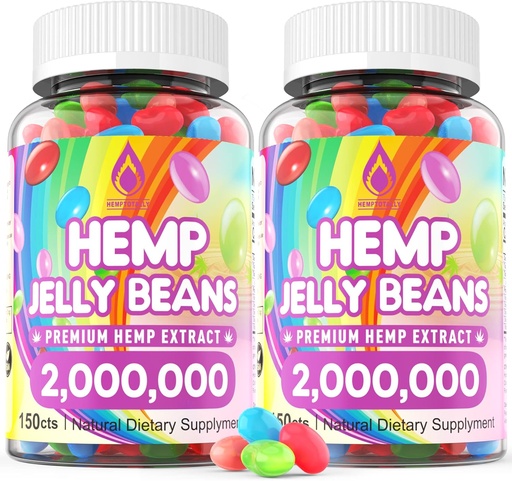 [BRSRMEA7BUPBS3D4] HempTotally (2 Packs) Hemp Jelly Beans for Stress 2,000,000 Premium Hemp Supplement to Improve Sleep, Boost Mood - 300 Cts