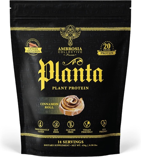 [BRSRMCQYOZ7AYFA7] Ambrosia Planta - Premium Plant-Based Protein | Vegan & Keto Friendly | Gurating or Stomach Upset | Gluten & Soy Free | Nodrew Sugar | 14 Servisler | (Cinnamon Roll)