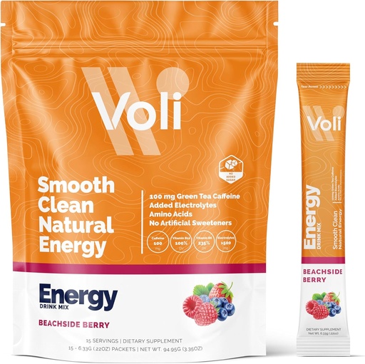 [BRSROFL3AF6AAD3V] Voli Enerģijas Dzēriens Mix Packets   ) Dabas Pre-Workout Pulveris ar zaļo tēju Kofeīns & B Vitamīni, Aminoskābes & Elektrolīti ilgstošai Focus, hidratācija & Tīra enerģija   ) Nav pievienots cukurs, 15-Count