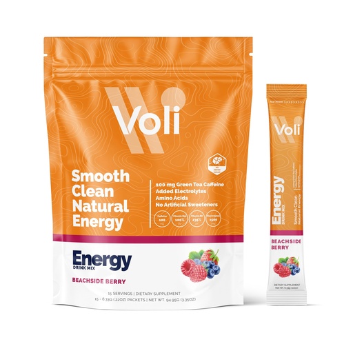 [BRSROFL3AF6AAD3V] Voli Energy Drink Mix Packets | Natural Pre-Workout Powder with Green Tea Caffeine & B Vitamins, Amino Acids & Electrolytes for Sustained Focus, Hydration & Clean Energy | No Added Sugar, 15-Count
