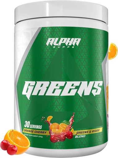 [BRSRAFAPOIBRA2Q2] Alpha Supps - Alpha Greens Supplement | Fruit & Vegetable Superfood Powder | Over 40 Natural Plant Based Ingredients | Prebiotic & Probiotic Digestive Support Blend - 30 Servings (Orange Cherry)