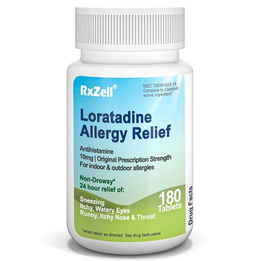 [BRSW2BI6O56GMG3Z] RXZELL Allergy Relief, Loratadine 10mg, 180 Tablets – 24 Hour Non-Drowsy Antihistamine Allergy Medicine