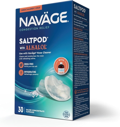 [BRSRAFATOENGMCLG] Navage SaltPod w/Alkalol 30 Pack (30 SaltPods) Salt Pod Refills Only - Exclusively Designed Nasal Irrigation System - Sinus Rinse and Alkalol Pods for Fast & Soothing Relief