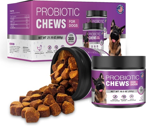 [BRSRAFQZCR5RYHIV] Probiotics for Dogs Dog Probiotic Chews and Digestive Enzymes Prebiotic Health Gut Itchy Skin Probioticos Itching Diarrhea Chew Supplements Canine Pet Prebiotics 200 Natural Soft Chewable Tablets