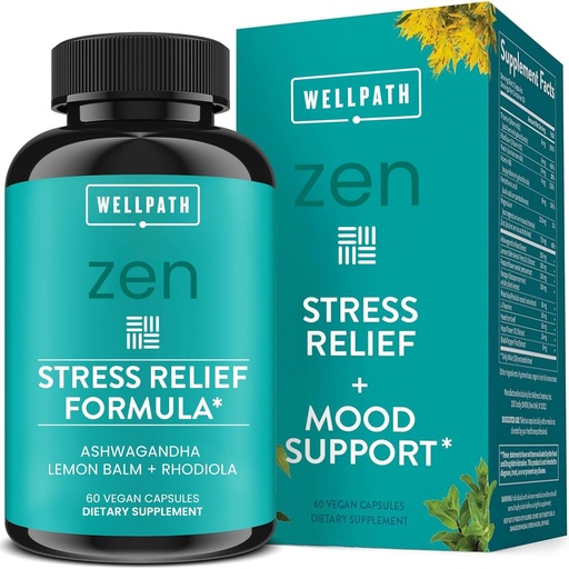 [BRSWGZIDAEMWAF3F] WellPath Zen Stress Relief Supplement + Mood Support | Calm, Stress & Energy Support | Ashwagandha Root, Rhodiola Rosea, L-Theanine, Lemon Balm | Herbal Capsules, 60 Ct