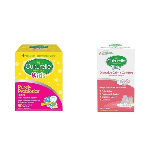 [BRSRAZYRA55QIFYY] Culturelle Kids Probiotics for Immune & Digestive Support, 50 Count & Baby Calm & Comfort Drops 0-12 Months, 0.29 Ounce