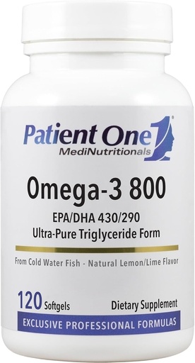 [BRSROGI3DECREHT5] Patient One Omega-3 800 | Supplement to Support Heart, Cognitive and Joint Health* | Omega-3 Fish Oil with EPA and DHA | 120 Softgels