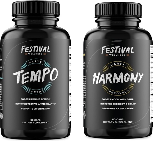 [BRSRAYICDIMBAAL2] Tempo & Harmony | Festival, Rave & Party Prep + Recovery Wellness Bundle | 5-HTP, Antioxidants, Rave Vitamins, Festival Supplement, Rave Neccesities, Festival Gear, Rave On, Rave Gear, Fest Aid