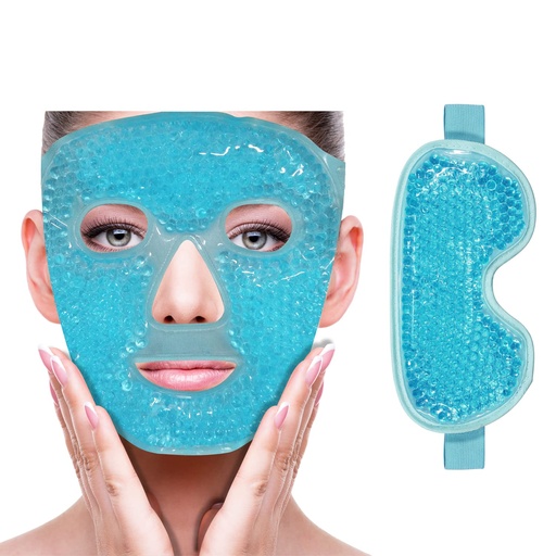 [BRSW2GL6BMBRAYI2] ZNÖCUETÖD Cooling Ice Face Eye Mask for Reducing Puffiness, Bags Under Eyes,Sinus,Redness,Pain Relief,Dark Circles, Migraine,Hot/Cold Pack with Soft Plush Backing (Blue(1* Eye Mask+1*Face Mask))