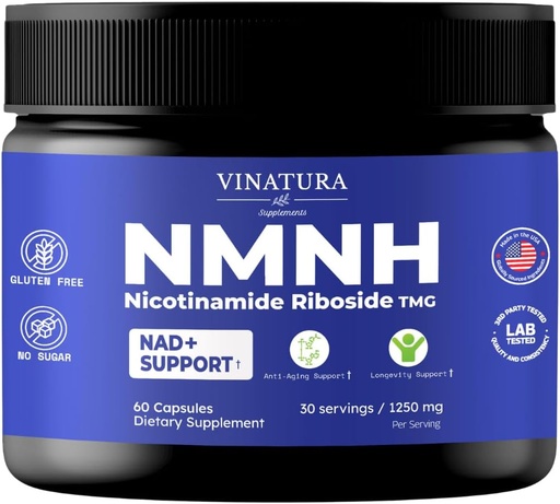 [BRSRAZA6BEJR6HLF] VINATURA NMNH (NMN Supplement Alternative) Nicotinamide Riboside & TMG - NAD Supplement for Anti-Aging - 60 Capsules