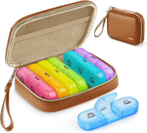 [BRSRAZA7OYBQE23O] AUVON Weekly Pill Organizer 3 Times a Day, Large Pill Box 7 Day with A PU Leather Bag, Protabel Travel Pill Case Medication Reminder, Daily Pill Box 3 Times a Day for Vitamins, Fish Oils, Supplements