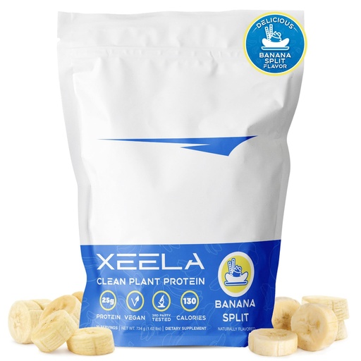 [BRSROEIQCQHAMAAU] XEELA Plant Based Vegan Protein Powder - Independently Tested - 25g High Protein, Pea Protein for Men & Women - Vitamins & Minerals, Non GMO, Dairy & Gluten Free, LowCarb & LowFat (Banana Split)
