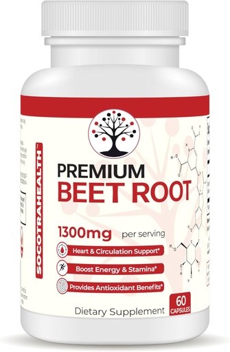 [BRSROAAOBEFB6HL4] Capsulele rădăcină de sfeclă - pulbere organică de sfeclă premium - Suplimentul oxid de azot - heart Health, Circulation and Stamina Support - Non-GMO - 60 capsule Vegane