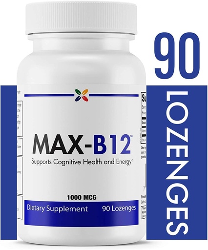 [BRSWI236DIAGA2L6] Stop Aging Now - MAX-B12 Lozenges 1000 MCG - Vitamina B12 1000mcg - Apoio inmune, Enerxía Natural e Suplemento Cerebro - Apoia o Regulamento de alivio do estrés - Axuda natural ao sono - 90 Lozenges