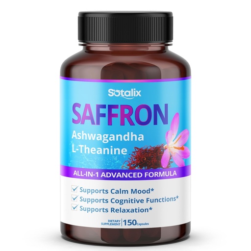 [BRSROGT3C4MWYC3Z] Saffron with Ashwagandha, Ginseng, L-Theanine, Relaxation, Restore (150-day Supply (Pack of 1))