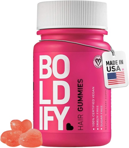 [BRSWGGD5CN5WK2YZ] Boldify Hair Growth Gummies - Sugar-Free Biotin Gummies - Fast-Acting Vegan Vitamins for Skin, Nails, and Hair - 5000mcg Biotin/Serving, 30-Day Supply - Natural Strawberry Flavor