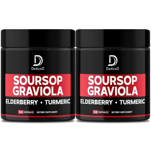 [BRSROAT5CQNW2YAU] DEDICAD Graviola Soursop Leaves Capsules - 2 Packs 50 Capsules for 100-Day Supply - 11in1 Extract with Elderberry, Turmeric, Ginger, Milk Thistle, Cranberry & More - Support Mood, Immune & Body Health