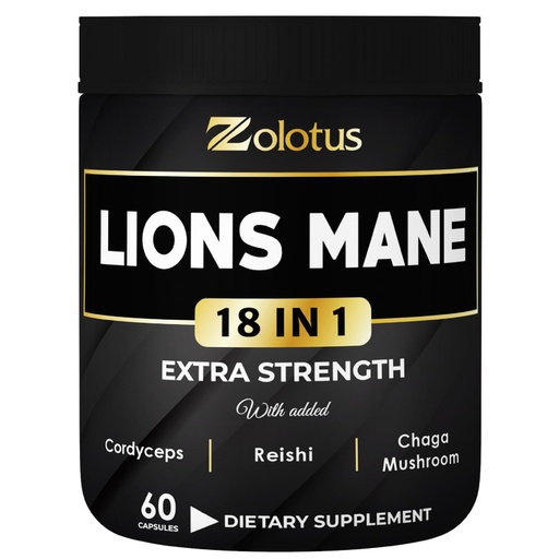 [BRSRMBANAEGRYDTX] Zolotus Lions Mane Mushroom Capsules with Cordeyceps, Elderberry, Ginkgo Biloba, Bacopa - 60 Capsules