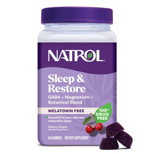 [BRSRAAL6DN5AI2DB] Natrol Sleep & Restore Magnesium Glycinate Blend Gummies, Magnesium for Sleep Aids for Adults, Melatonin-Free, Cherry Flavored, 30 Day Supply