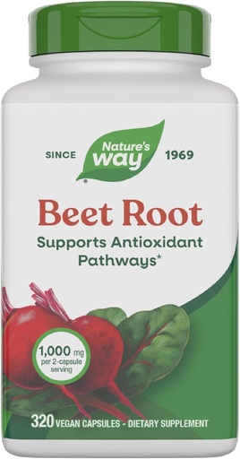 [BRSWGZQHO55R63DP] Nature's Way Beet Root Capsules, Supports Antioxidant Pathways*, Helps Neutralize Free Radicals*, 1000 mg per 2-Capsule Serving, Vegan, 320 Count (Packaging May Vary)