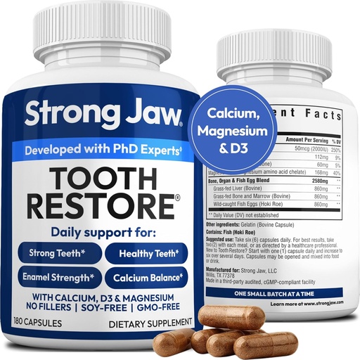 [BRSRMHD3AQIB4GY2] Tooth Restore for Adults with Remineralizing Gum Support 180 Capsules Made in USA - Teeth Vitamins for Strong Teeth Bone Health Supplement Calcium Vitamin D3 Hydroxyapatite Enamel Repair