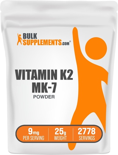 [BRSWYZIFBN6AM3DK] BulkSupplements.com bitamina K2 hautsa - K2 MK-7 bitamina, Menaquinone hautsa - K2 bitamina osagarria ongizaterako, Gluten Free, 9mg zerbitzari bakoitzeko, 25g (0,88 oz) (Pack of 1)
