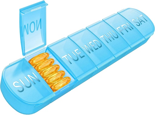 [BRSRAYD4DIHGYEQZ] Weekly Pill Organizer 1 Time a Day, Travel Pill Box 7 Day Extra Large Compartments Vitamin Holder, Daily Pill Container 7day XL Medicine Dispenser for Fish Oil Case (Blue)