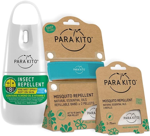 [BRSW2ZYNCN5WMCD2] PARAKITO Mosquito, Insect & Bug Spray Bundle - Includes Spray, Turquoise Wristband & 4 Refills | DEET Free, Citronella Essential Oils, Perfect for Camping, Hiking, Travel Outdoor Activities