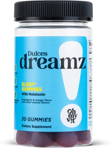 [BRSRMZQROEIWK33A] OH MY VIT! Dulces Dreamz 2 mg Melatonin Gummies to Support Normal Sleep with L-Theanine, and Lemon Balm, Fruit Flavor for Adults, 30 Count