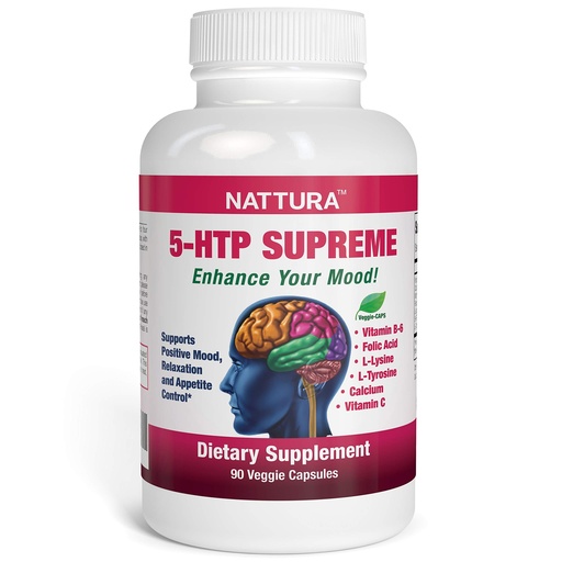 [BRSWIGIAOJ5Q4336] Nattura 5-HTP Supreme - for Positive Mood, Relaxation and Appetite Control - with 5-HTP, L-Tyrosine, L-Lysine, Vitamin B6, Folate (Folic Acid), Vitamin C (Ascorbic Acid), Calcium - 90 Capsules