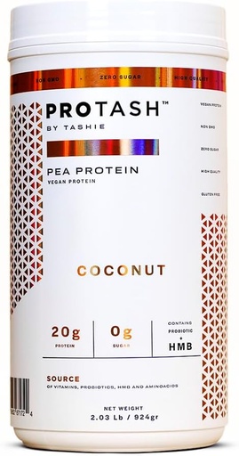 [BRSRMHY6PIDRYGTU] Vegan Protein Powder by TASHIE - Organic Plant Based Protein Powder with BCAA, HMB & Probiotics, Zero Sugar, Non-GMO, Gluten Free, NSF Certified, 28 Servings - Coconut Protein Powder