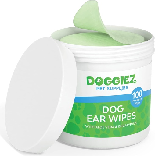 [BRSRMHQ5A55QEDY6] Dog Ear Cleaner Wipes with Aloe Vera and Eucalyptus (100 Count) Ear Treatment Otic Cleanser for Dogs- Helps Ear itching and Irritants - Safe for Puppies Over 12 Weeks