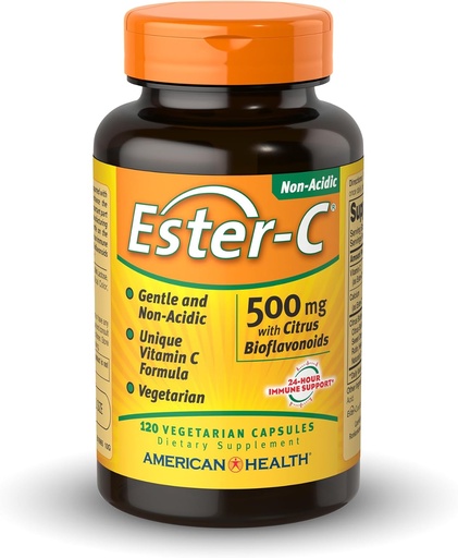 [BRSWIFQCAYPBO3DI] American Health Ester-C 500 mg with Citrus Bioflavonoids - 120 Vegetarian Capsules - 24-Hour Immune Support - Non-GMO, Vegan, Gluten Free - 60 Servings